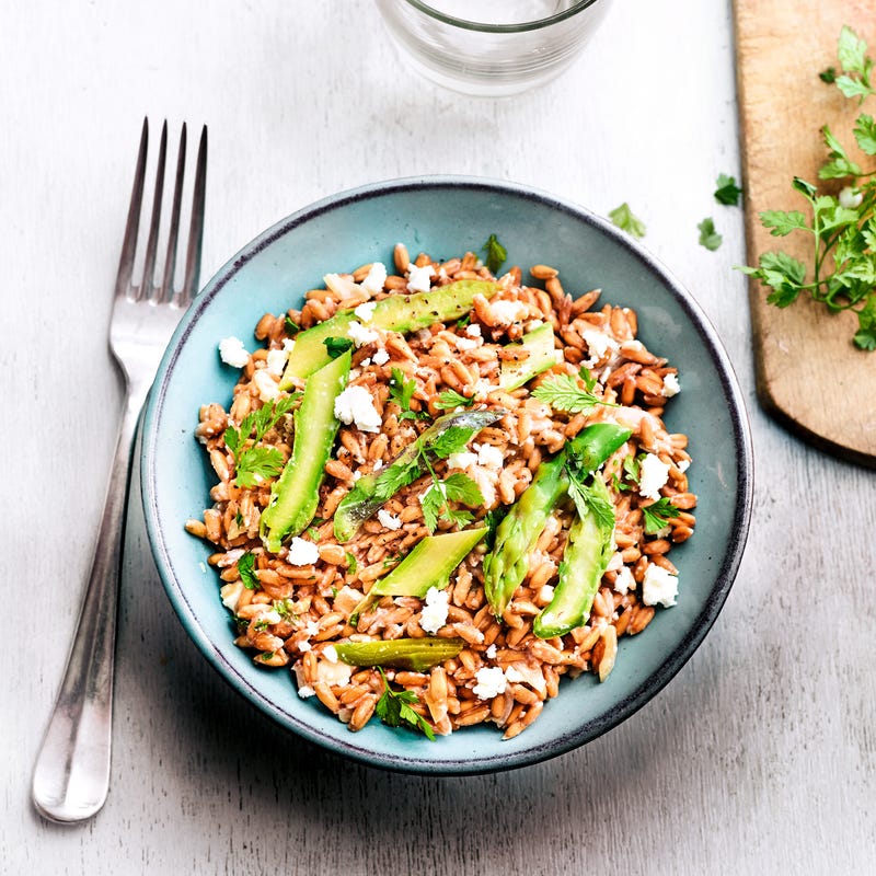 Risotto d'épeautre aux asperges et à la feta