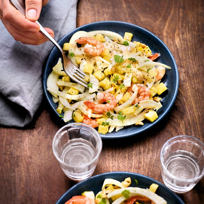 Salade exotique au fenouil et aux crevettes