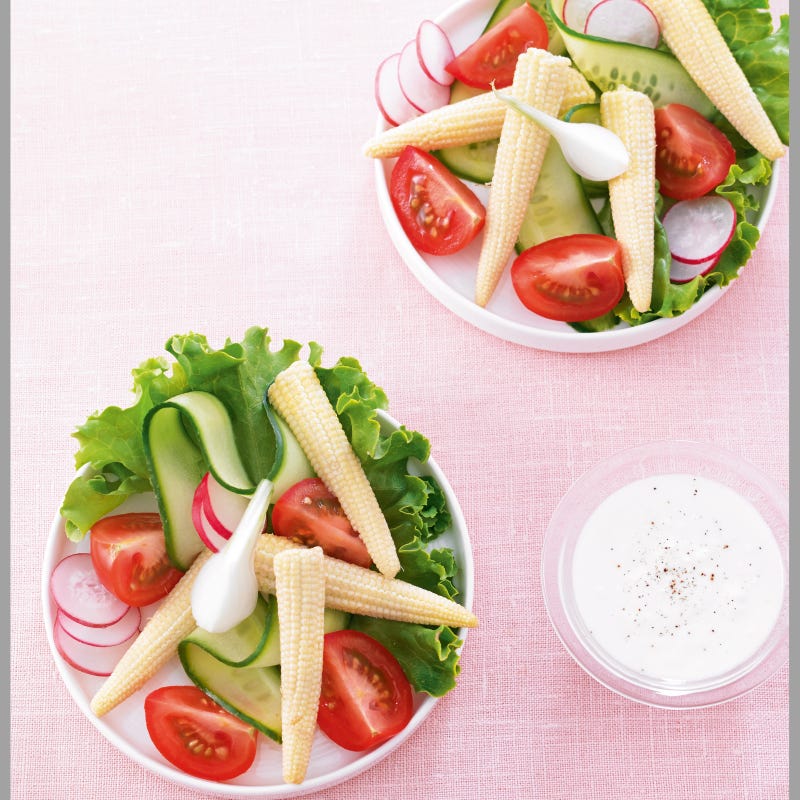 Cocktail de crudités aux épis de maïs