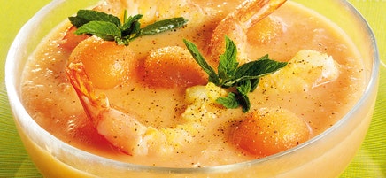 Soupe froide de melon aux gambas