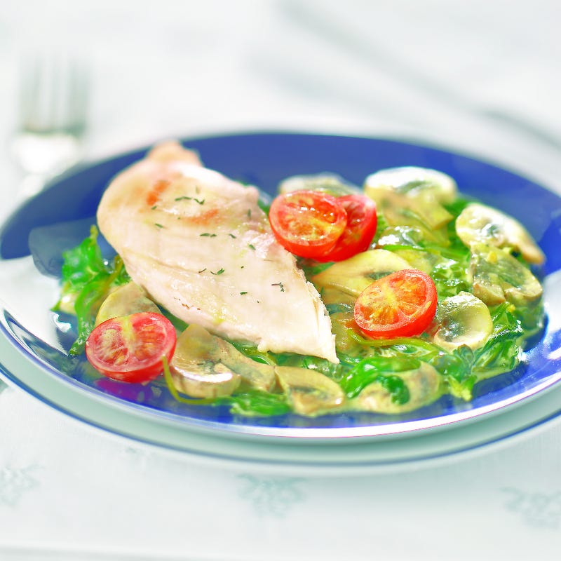 Photo de/du Blanc de volaille, fricassée d'épinards et champignons par WW