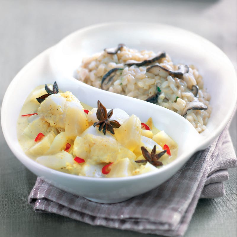 Photo de/du Curry de cabillaud et risotto aux shitakés par WW