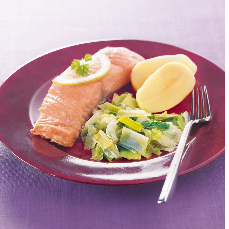 Photo de/du Saumon à l'unilatéral, poireaux braisés et pomme vapeur par WW