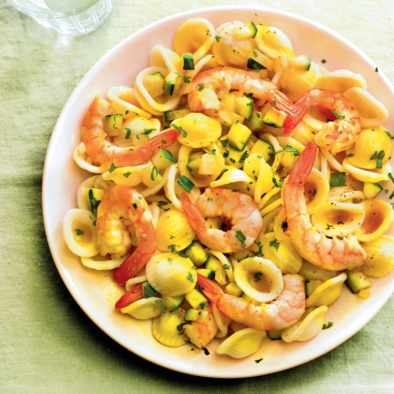 Orecchiette aux crevettes safranées