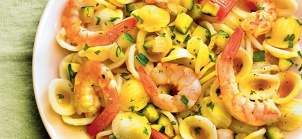 Orecchiette aux crevettes safranées