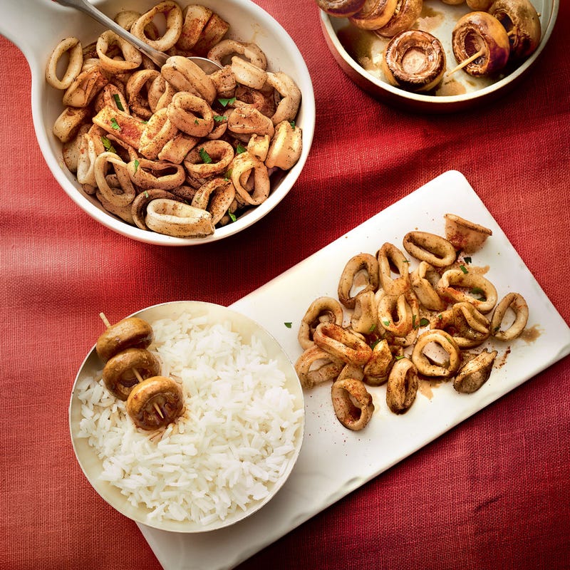 Photo de/du Calmars aux épices et brochettes de champignons par WW