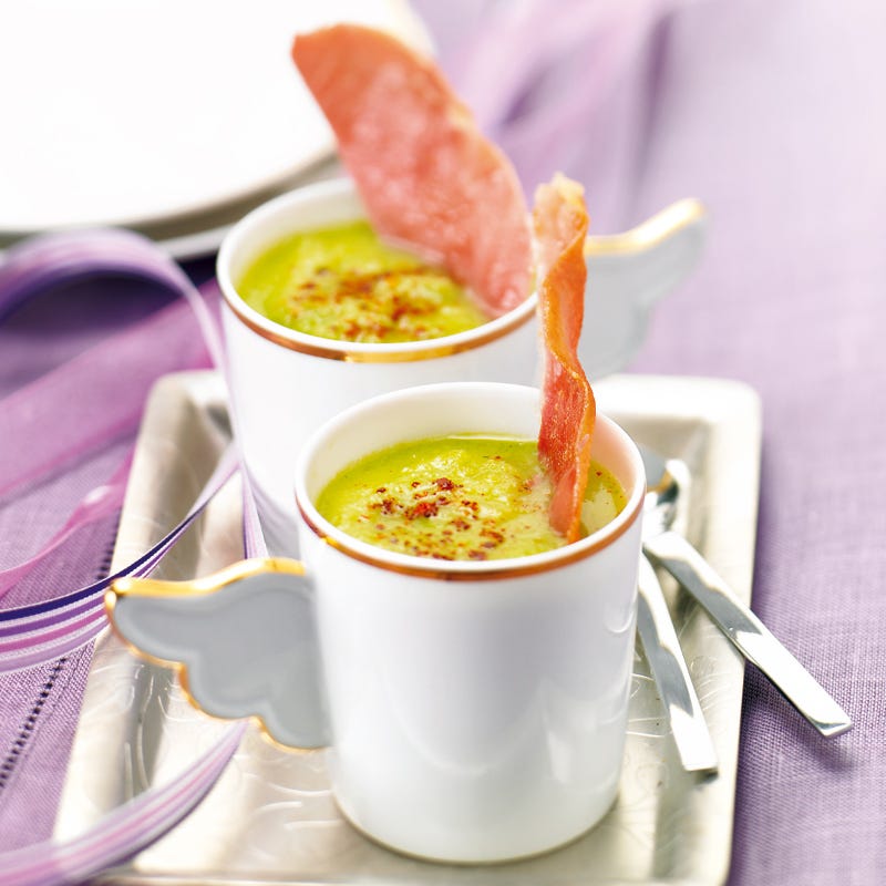Photo de/du Velouté tiède de petits pois, croustillant de jambon cru par WW