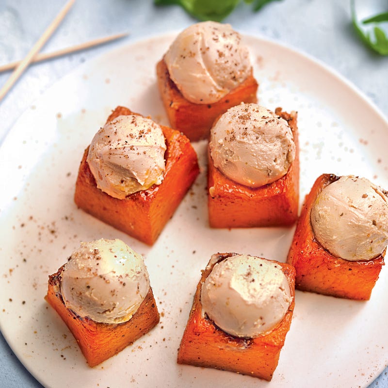 Cubes de potiron aux billes de foie gras