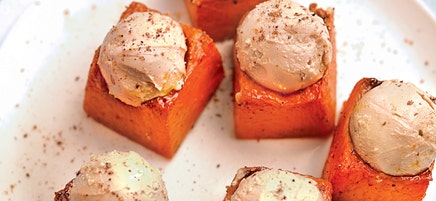 Cubes de potiron aux billes de foie gras