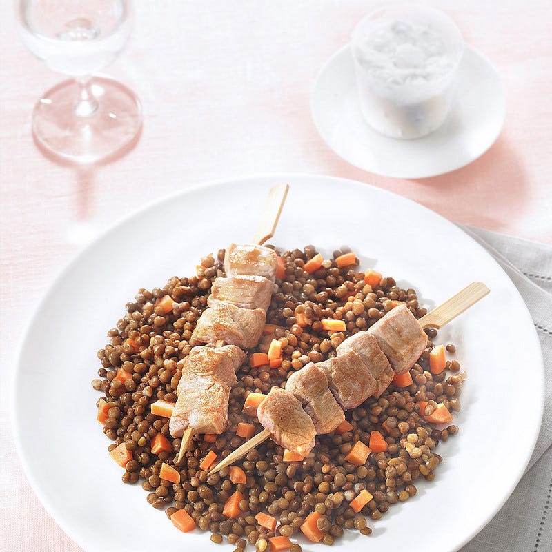 Photo de/du Brochettes de filet mignon, lentilles cuisinées, faisselle par WW