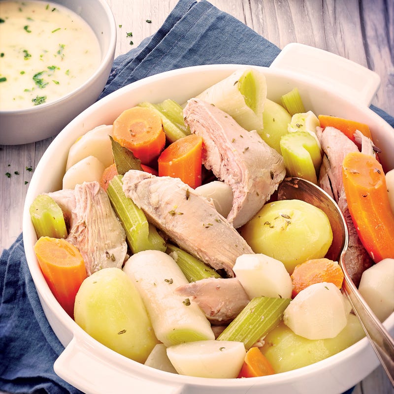 Photo de/du Cuisse de dinde en pot-au-feu, sauce poulette par WW