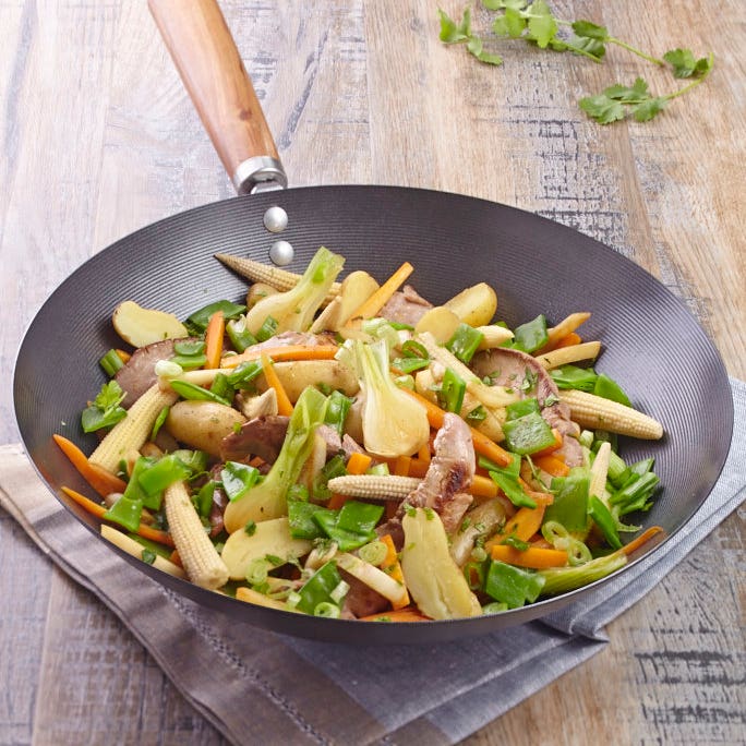 Wok de canard aux légumes nouveaux