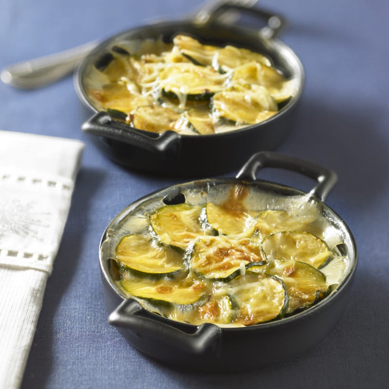 Cassolette de gratin de courgettes à la cancoillotte