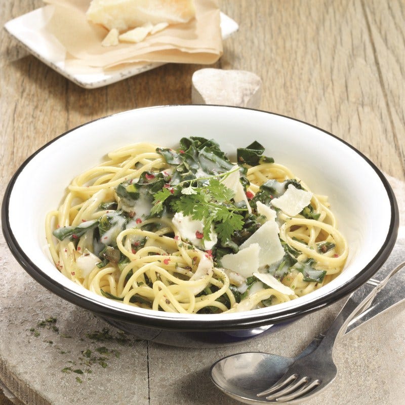 Photo de Spaghetti à la sauce aux épinards et à la crème épaisse prise par WW