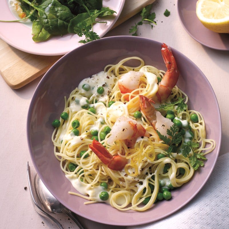 Photo de Capellini aux petits pois et scampi prise par WW