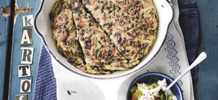Röstis de pommes de terre et lentilles à la crème aux pommes