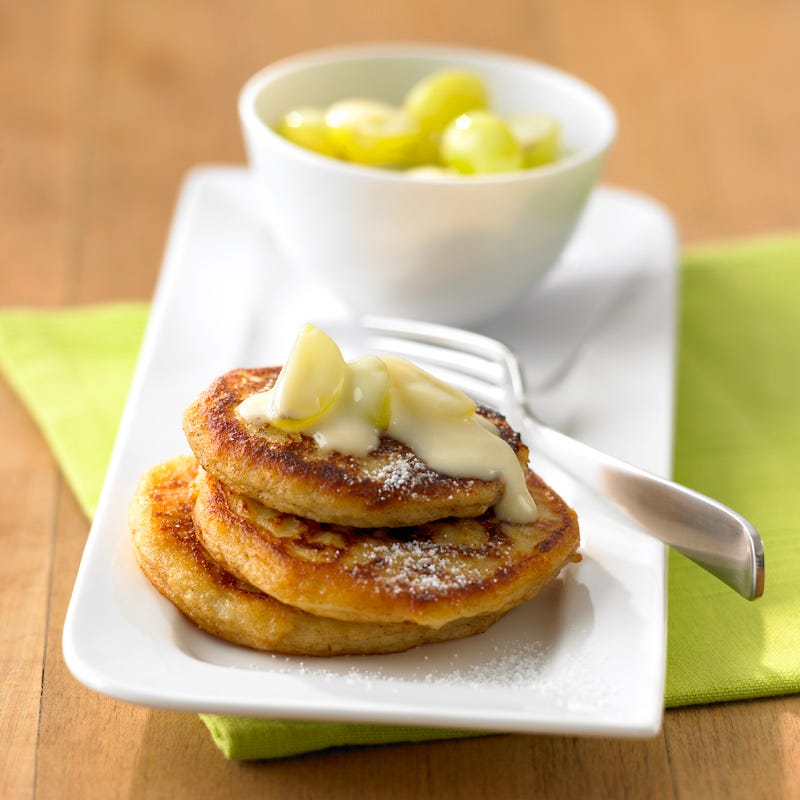 Foto van Plattekaaspannenkoekjes met compote door WW