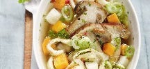 Soupe de légumes et cèpes avec tagliatelles de crêpes