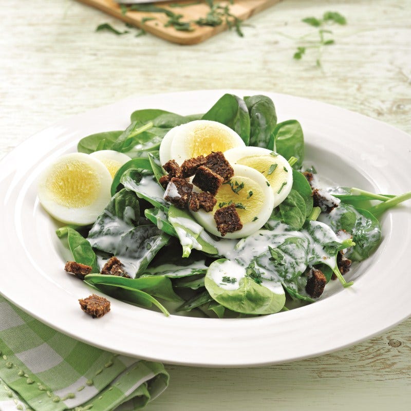 Photo de Salade d‘épinards à la vinaigrette de yaourt et d‘herbes aromatiques prise par WW