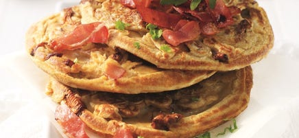 Pannenkoeken met cantharellen en bacon