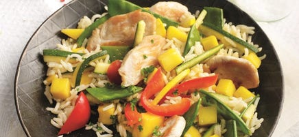 Cassolette de riz, dinde et mangue