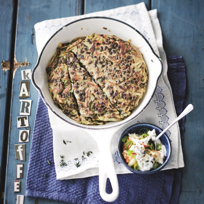 Foto van Rösti van aardappel en linzen met appelroom door WW