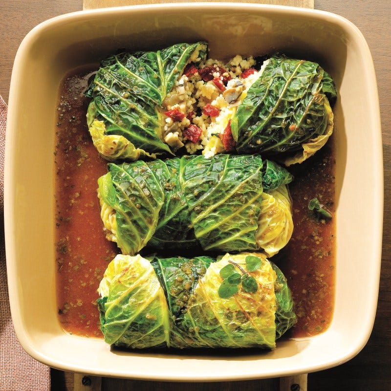 Foto van Savooiekoolrolletjes met champignons en couscous door WW