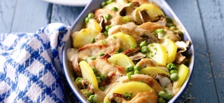 Gratin de pommes de terre et de dinde, sauce crème