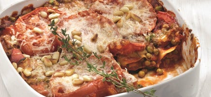 Groentelasagne met pijnboompitten