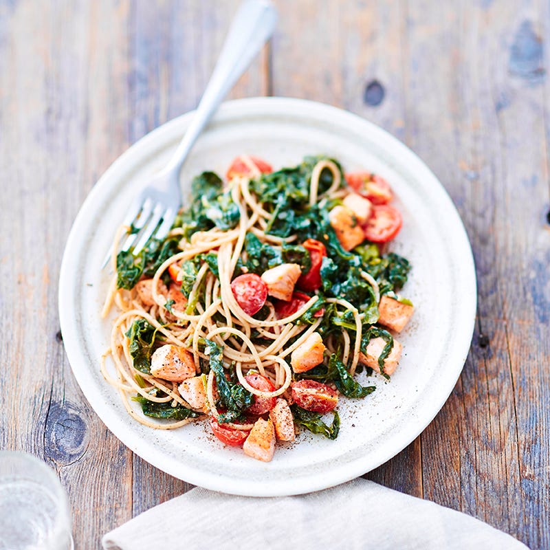Foto van Pasta met spinazie en zalm door WW