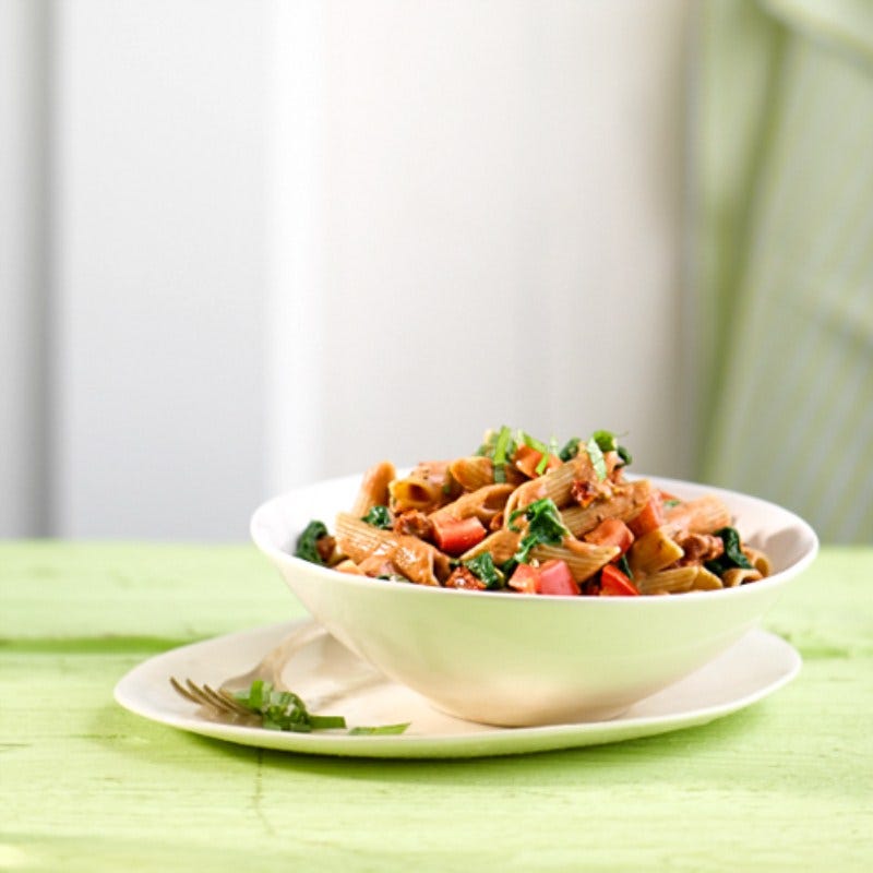 Pâtes aux tomates et épinards