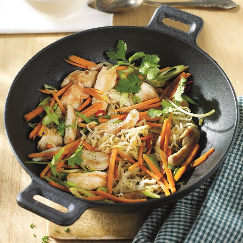 Photo de Cassolette de poulet et pousses de soja au wok prise par WW