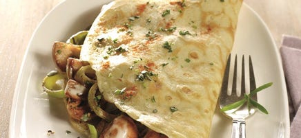 Crêpe farcie aux champignons et aux poireaux