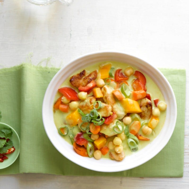 Curry met kikkererwten en mango