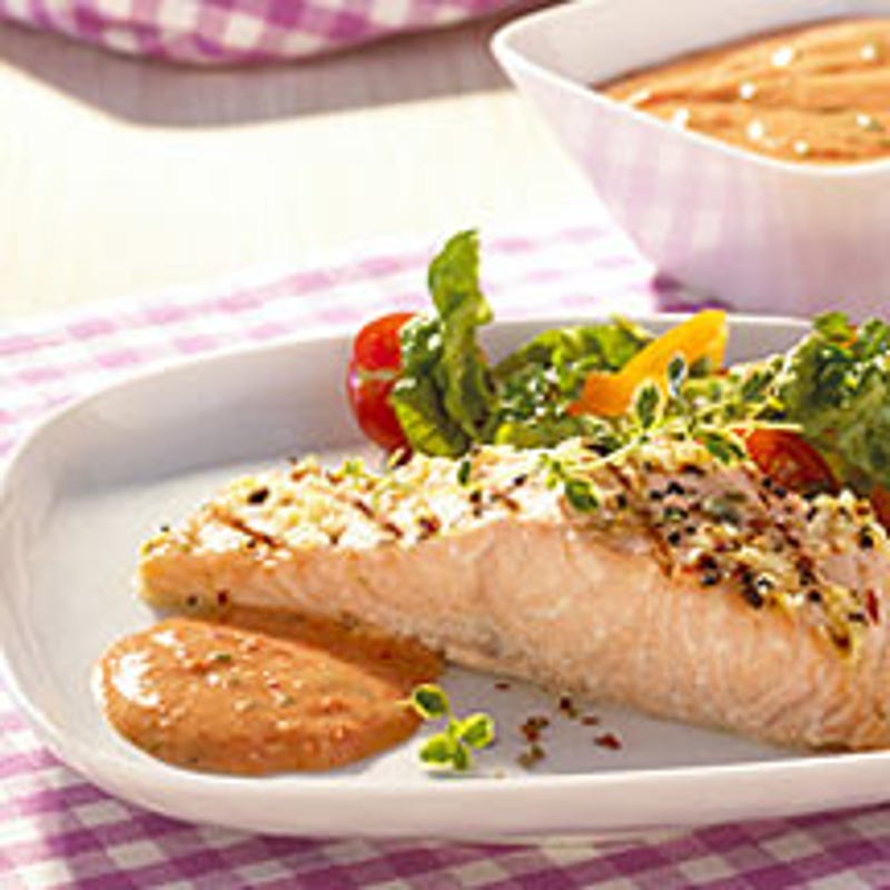 Foto van Zalm met paprika-knoflooksaus door WW