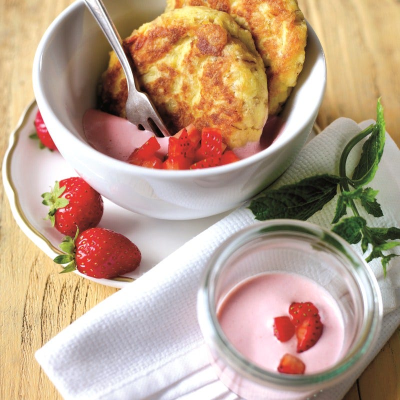 Photo de Crêpes de pommes de terre à la sauce aux fraises et yaourt prise par WW