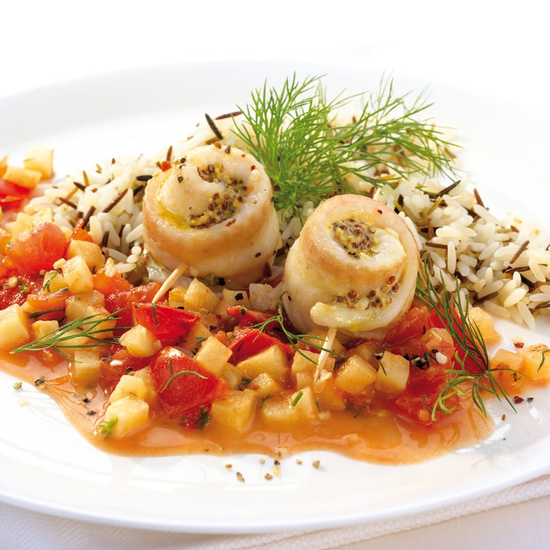 Foto Seezungenröllchen mit Sellerie-Tomaten-Gemüse von WW