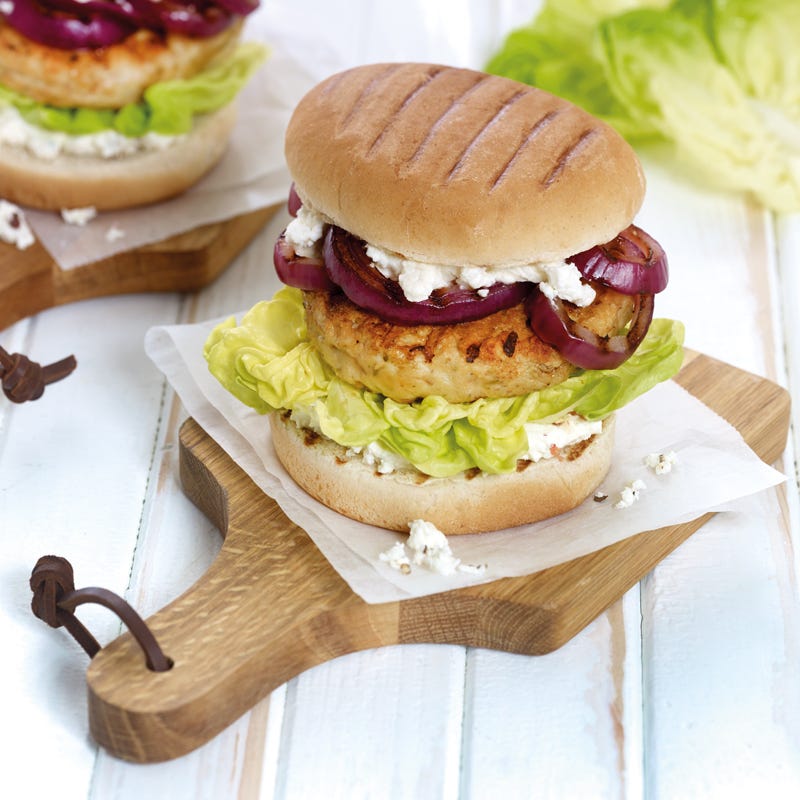 Geflügelburger mit Schafskäsecreme