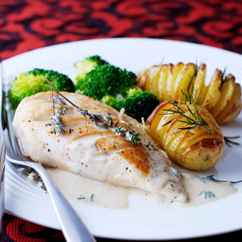 Photo of Chicken in creamy pernod sauce with rosemary roast potatoes by WW