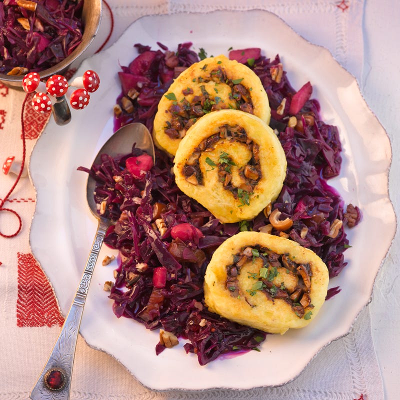 Foto Kartoffel-Steinpilz-Rolle mit Dattelrotkohl von WW
