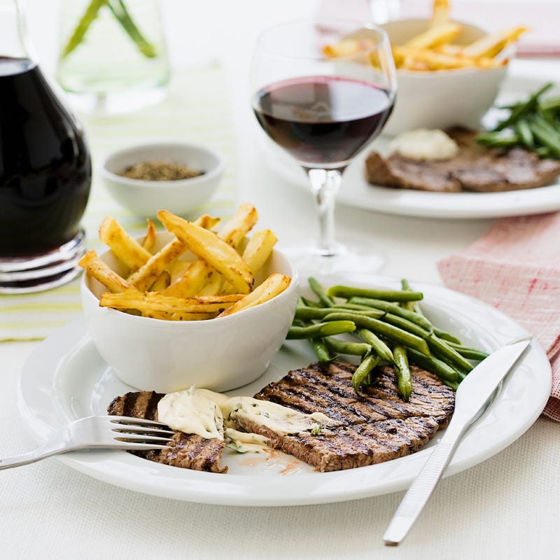 Foto Minutensteak mit Pommes und Bohnen von WW