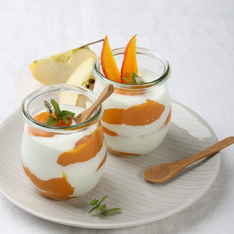 Apfel-Kürbis-Mus mit Vanillequark
