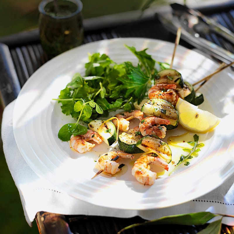 Foto Garnelen-Zucchini-Spieße mit Basilikumöl von WW