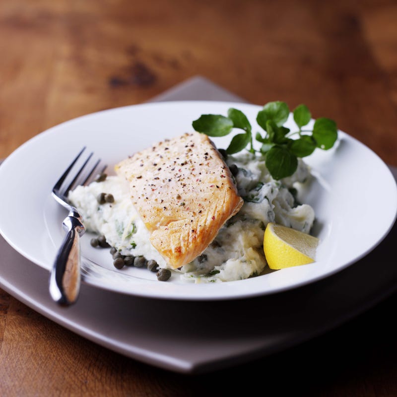 Photo of Grilled salmon with watercress & caper mash by WW