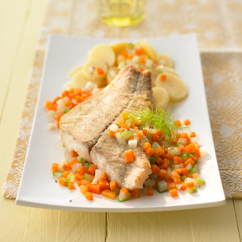 Seelachsfilet zur warmem Kartoffelsalat