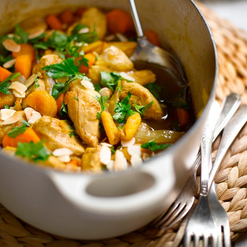 Foto Hähnchen-Schmortopf mit Aprikosen und Mandeln von WW