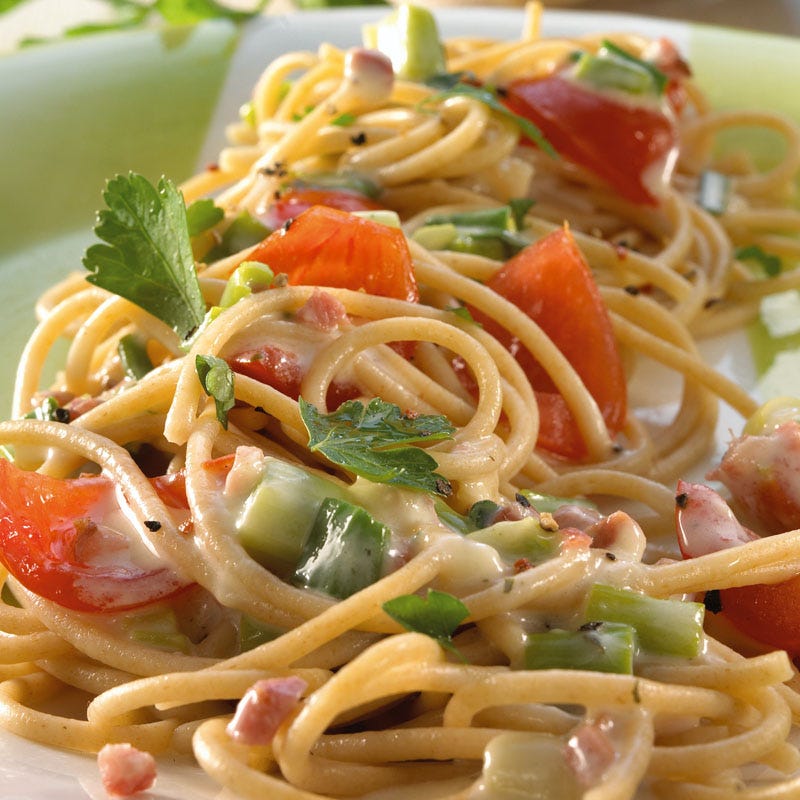 Foto Vollkornspaghetti mit Speck-Käse-Sauce von WW