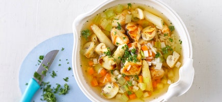 Hühner-Reis-Suppe mit Spargel