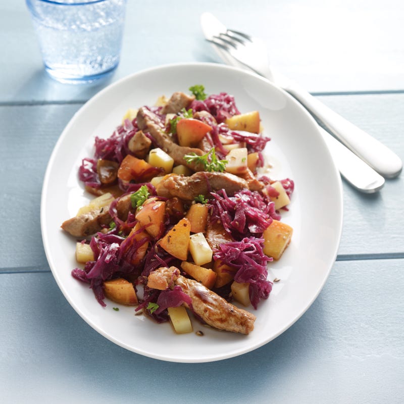 Rotkohl-Schnitzel-Pfanne