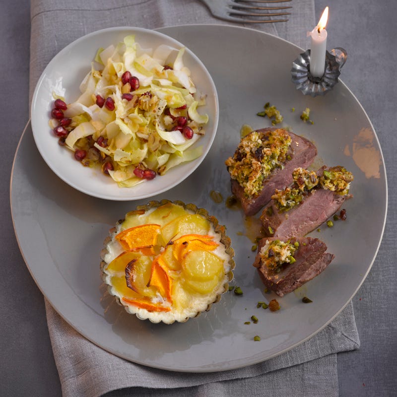 Foto Entenbrustfilet mit Pistazienhaube und Kürbisgratin von WW